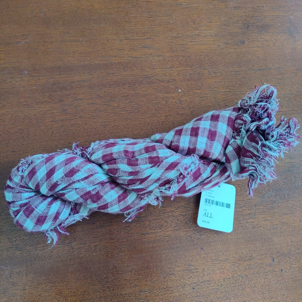 NWT Free People Gingham Scarf, Berry Combo